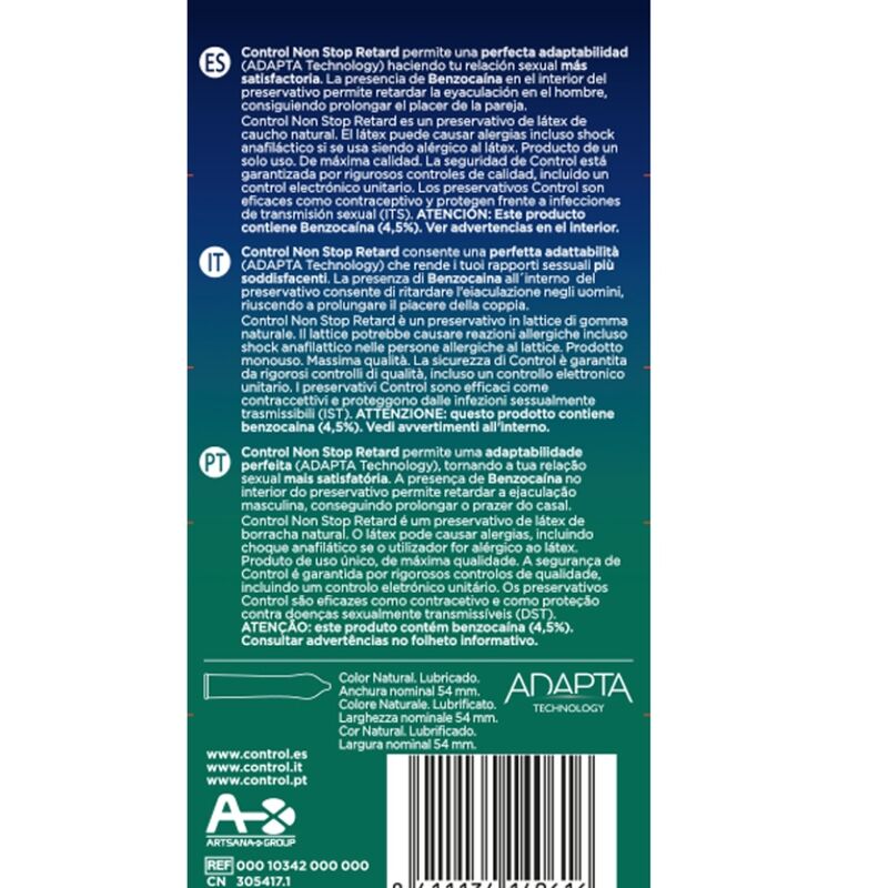 Control Non Stop Retard Condoms - Caja de 12 Unidades