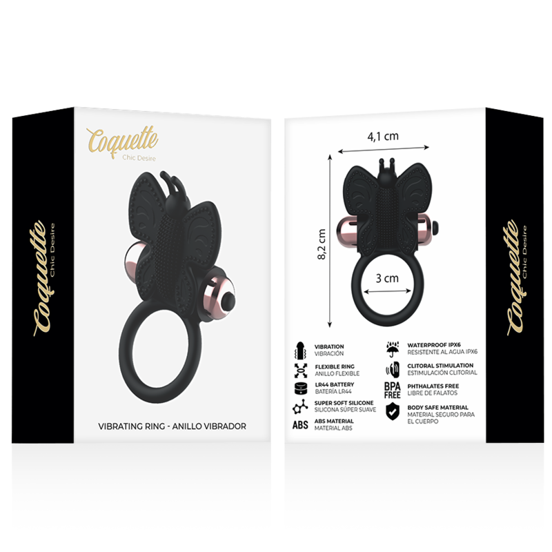 Coquette Chic Desire - Anillo Vibrador Mariposa Negro y Oro