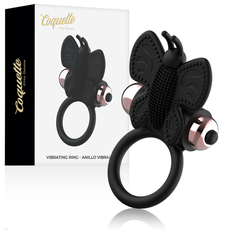 Coquette Chic Desire - Anillo Vibrador Mariposa Negro y Oro