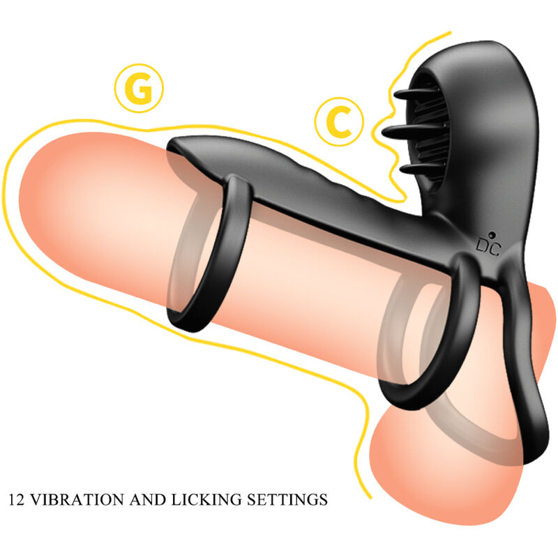 Pretty Love Jammy Penis Sheath - 12 Vibraciones con Lengua de Silicona Recargable