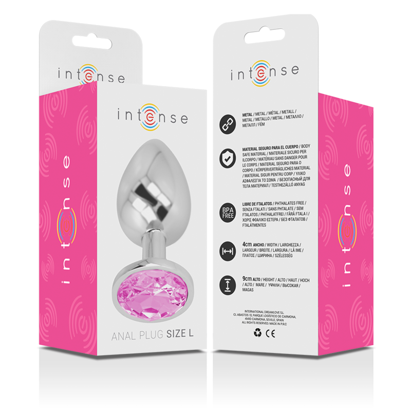 Plug Anal Metal Aluminio con Cristal Rosa Talla L - INTENSE