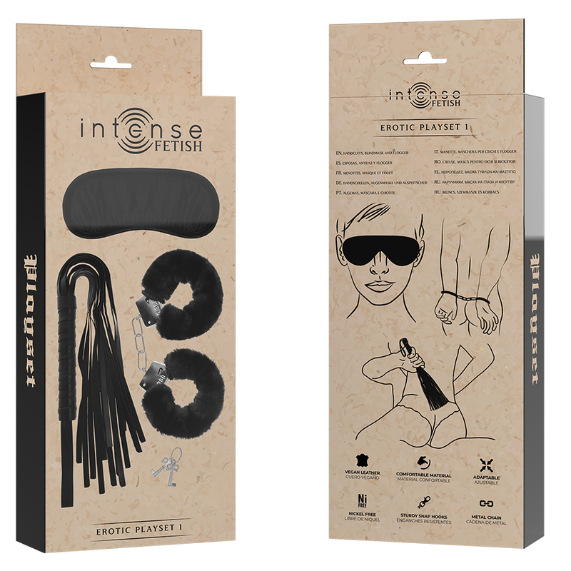 INTENSE Fetish Erotic Playset 1 - Set BDSM con Esposas, Antifaz y Látigo