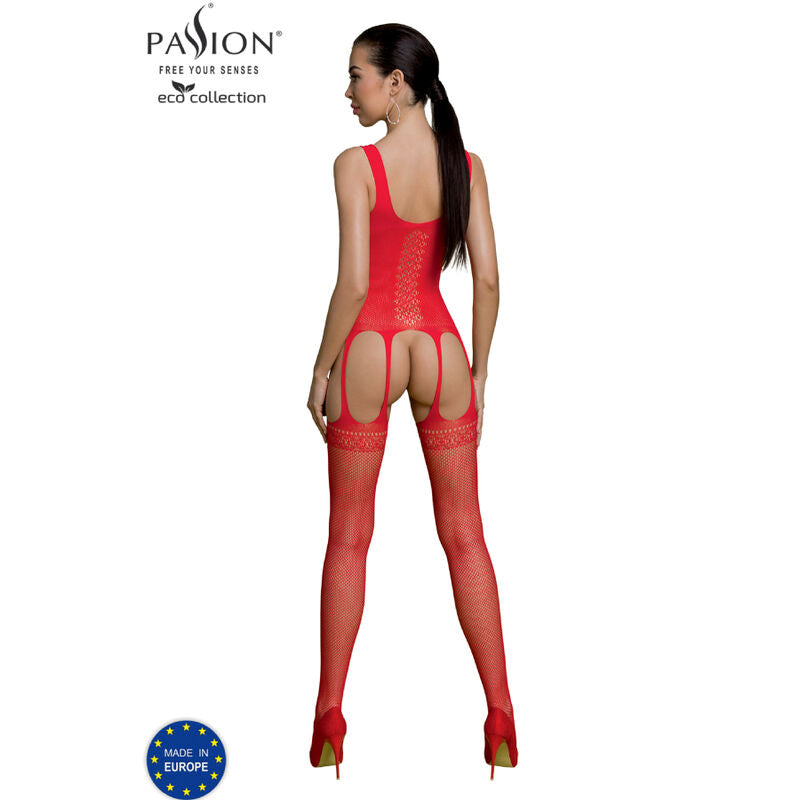 PASSION Eco Collection Bodystocking ECO BS007 Rojo - Lencería Transparente