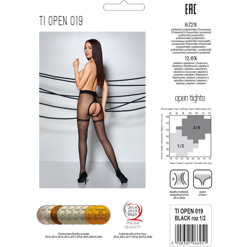 Medias 3/4 Eróticas Tiopen 019 Negro 20 DEN - Diseño Abierto