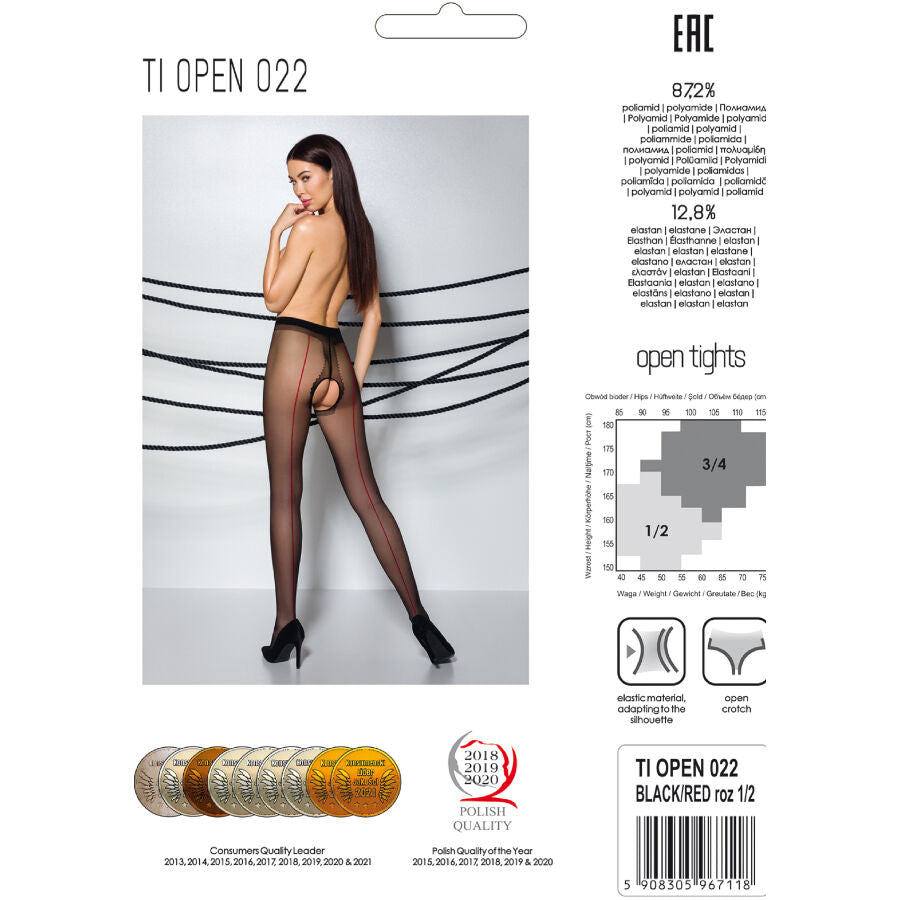 Medias Tiopen 022 Black/Red 20 DEN - Diseño Sensual sin Entrepierna