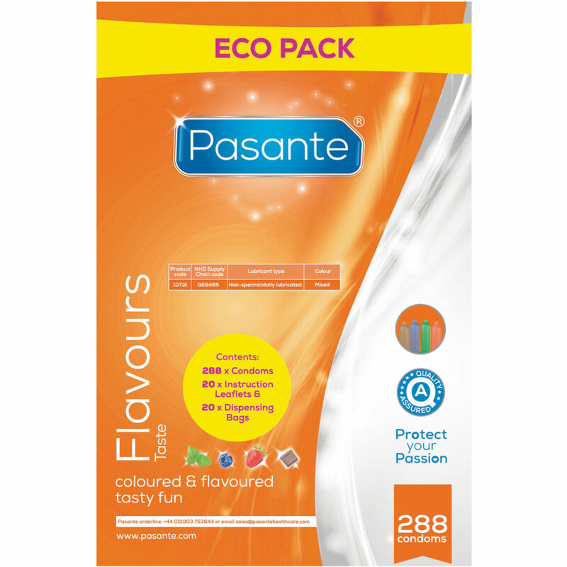 Pasante Eco Pack Flavors - 288 Preservativos Saborizados de Látex Natural