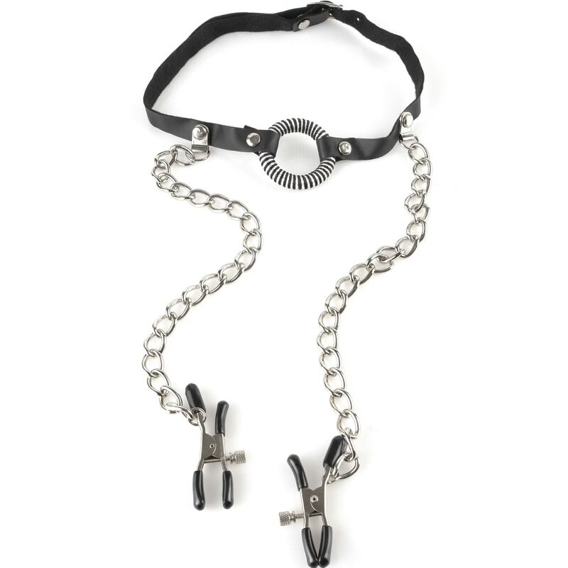 Fetish Fantasy Series - Mordaza O-Ring con Pinzas para Pezones