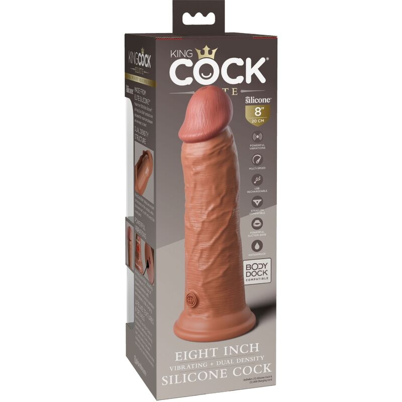 King Cock 8" Vibrating Silicone Dual Density Cock Tan