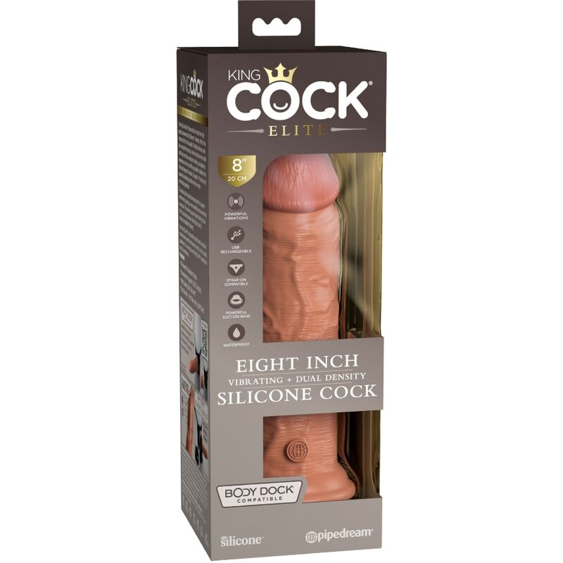 King Cock 8" Vibrating Silicone Dual Density Cock Tan