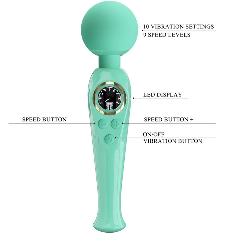 Pretty Love Skyler Green Wand - Vibrador con 10 Modos y Pantalla LCD