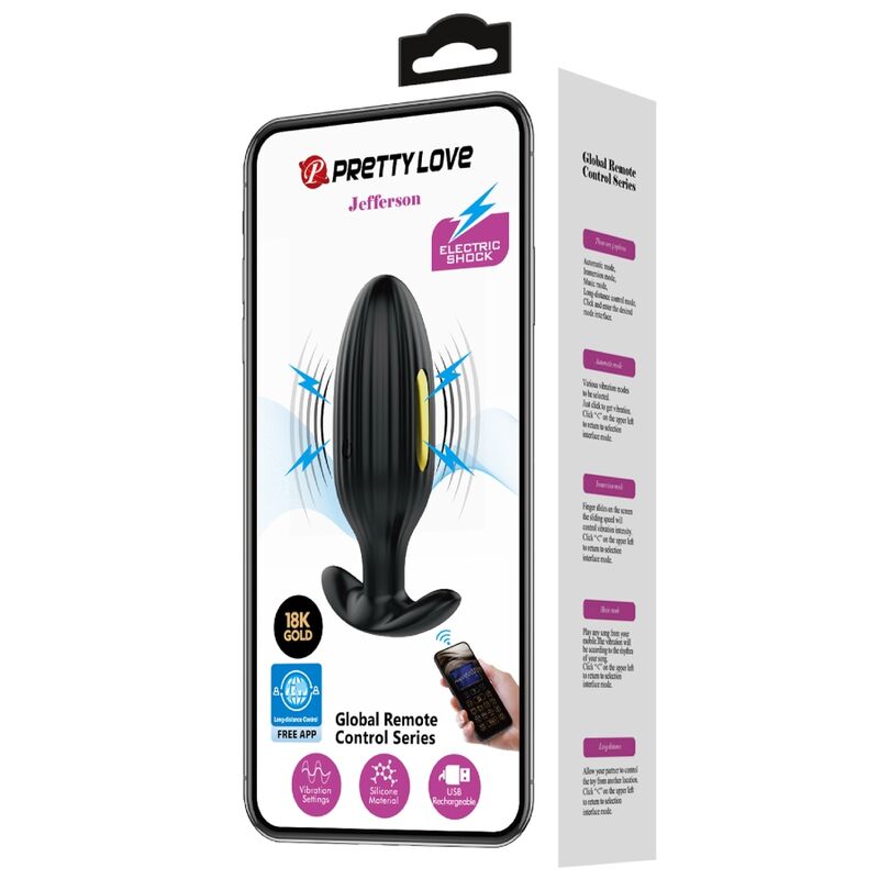 Pretty Love Jefferson App Controlled Anal Plug Black