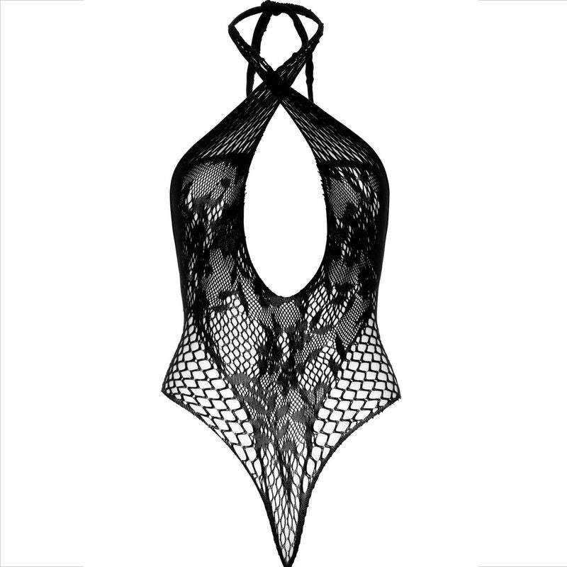 Leg Avenue Teddy Halter con Encaje Negro - Talla Única