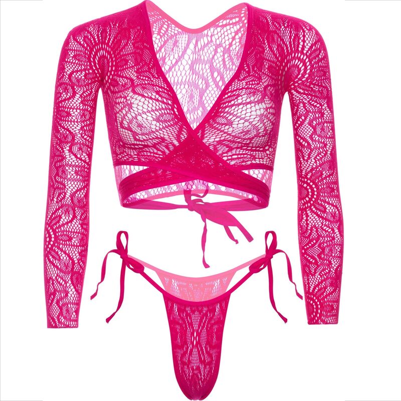 Leg Avenue Top Crop Encaje y Red con Medias - Conjunto 2 Piezas Talla Única