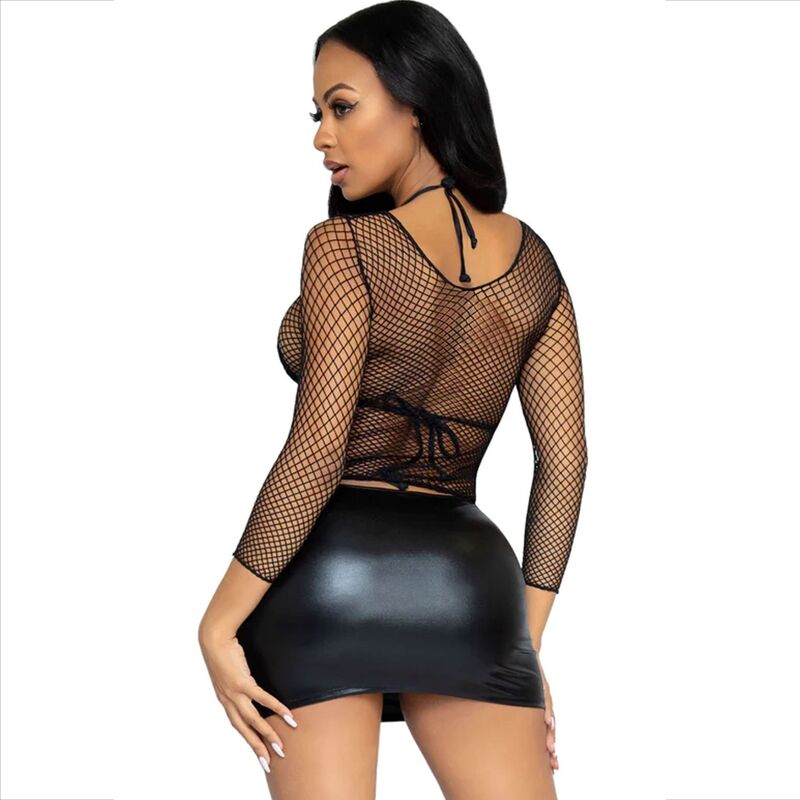 Leg Avenue Fishnet Long Sleeve T-Shirt Black - Lycra Elástica