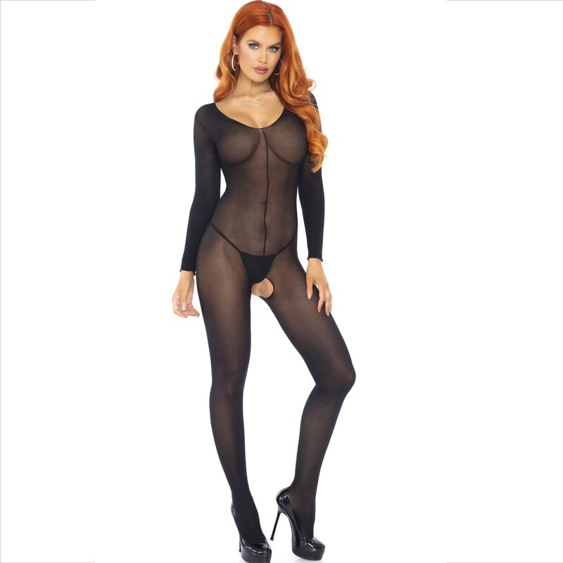 Bodystocking Leg Avenue Manga Larga Negro - Diseño Transparente Semi-opaco