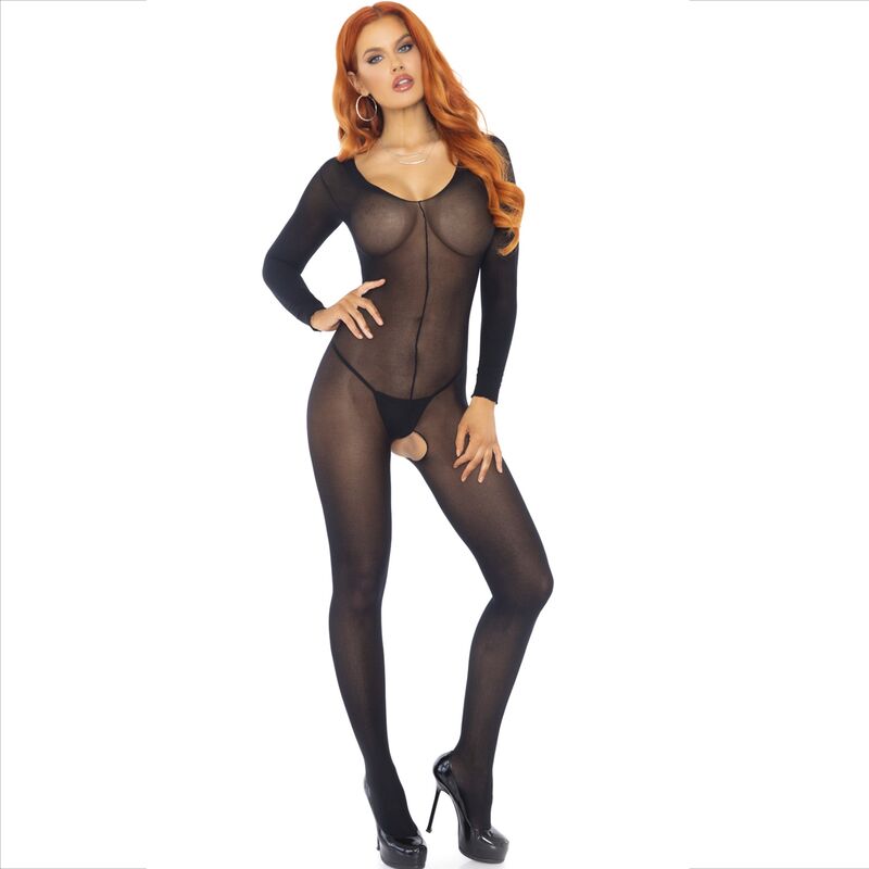 Bodystocking Leg Avenue Manga Larga Negro - Diseño Transparente Semi-opaco