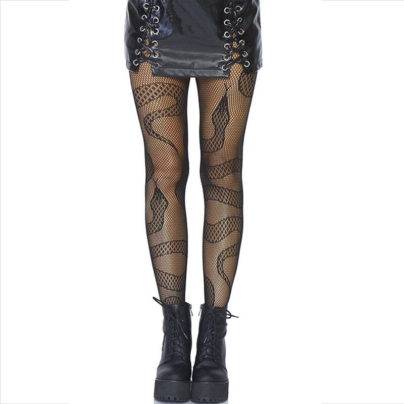 Leg Avenue Stockings Net Snakes - Medias de Red con Patrón de Serpiente Negro
