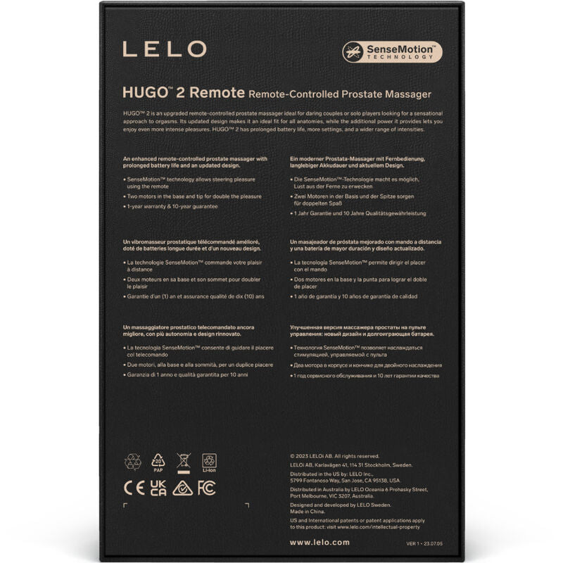 LELO Hugo 2 Masajeador de Próstata con Control Remoto Negro