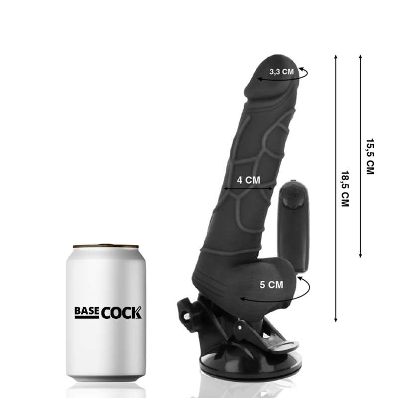 Basecock Vibrador Realista con Control Remoto Negro 18.5 cm