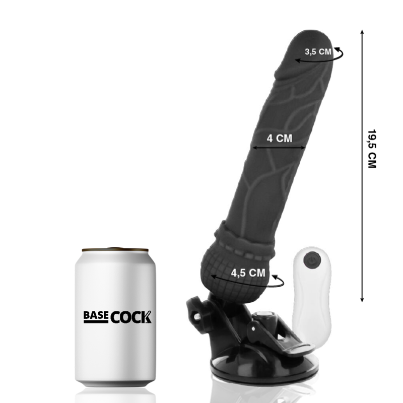 Basecock Vibrador Realista Control Remoto Negro 19.5 cm