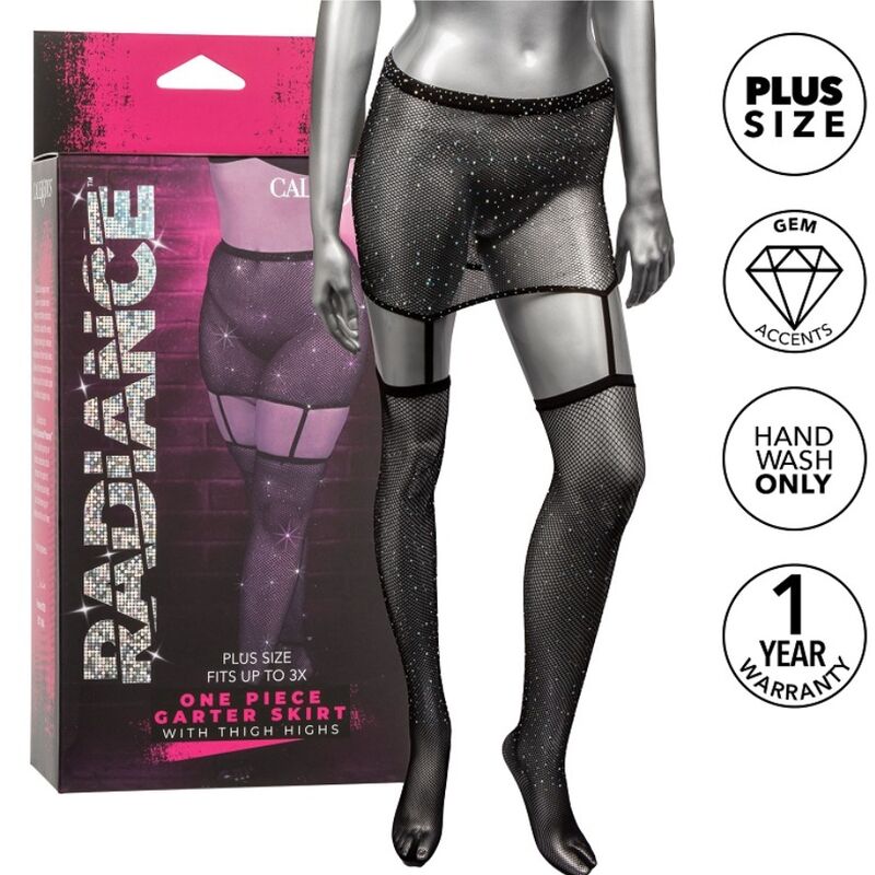 Radiance Garter Skirt Thigh Highs Plus Size - Conjunto de Lencería Elegante