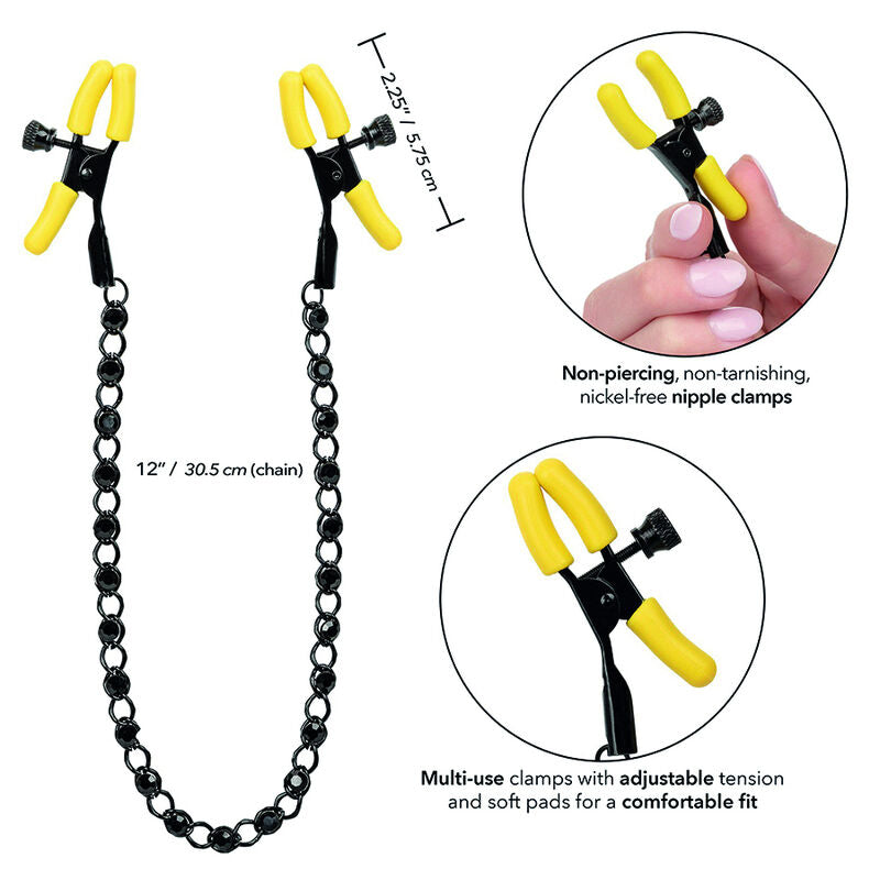 CalExotics Boundless Nipple Teasers - Pinzas Ajustables con Cadena y Cristales