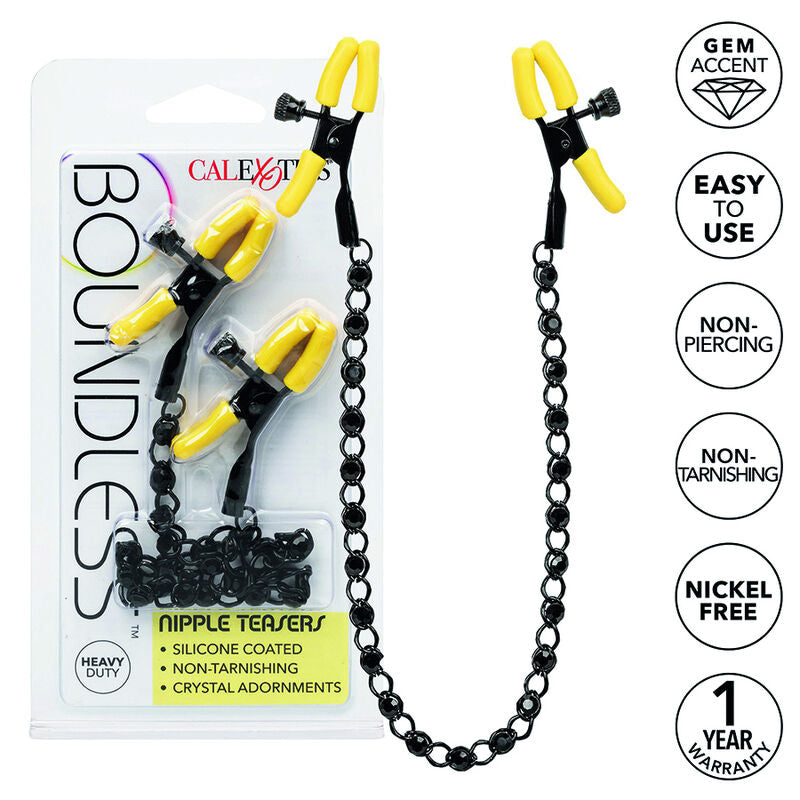 CalExotics Boundless Nipple Teasers - Pinzas Ajustables con Cadena y Cristales
