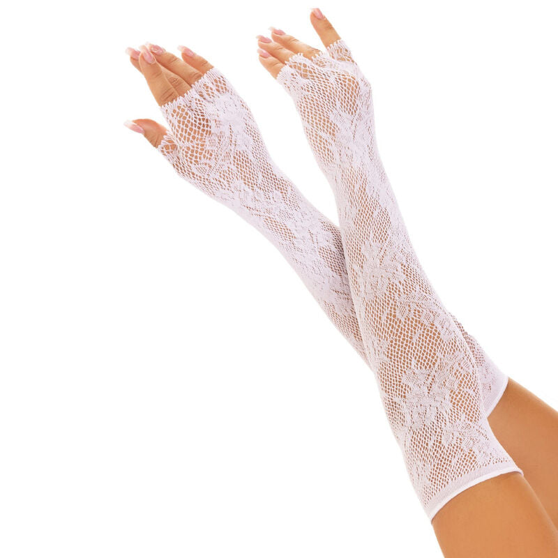 Guantes sin dedos Floral Network Leg Avenue - Blanco