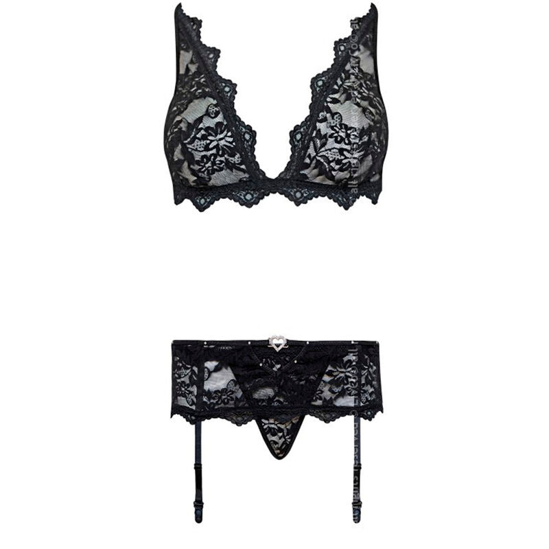 Conjunto Lencería Livco Corsetti Belita LC 90231 Negro L/XL - Sujetador, Braguita y Liguero