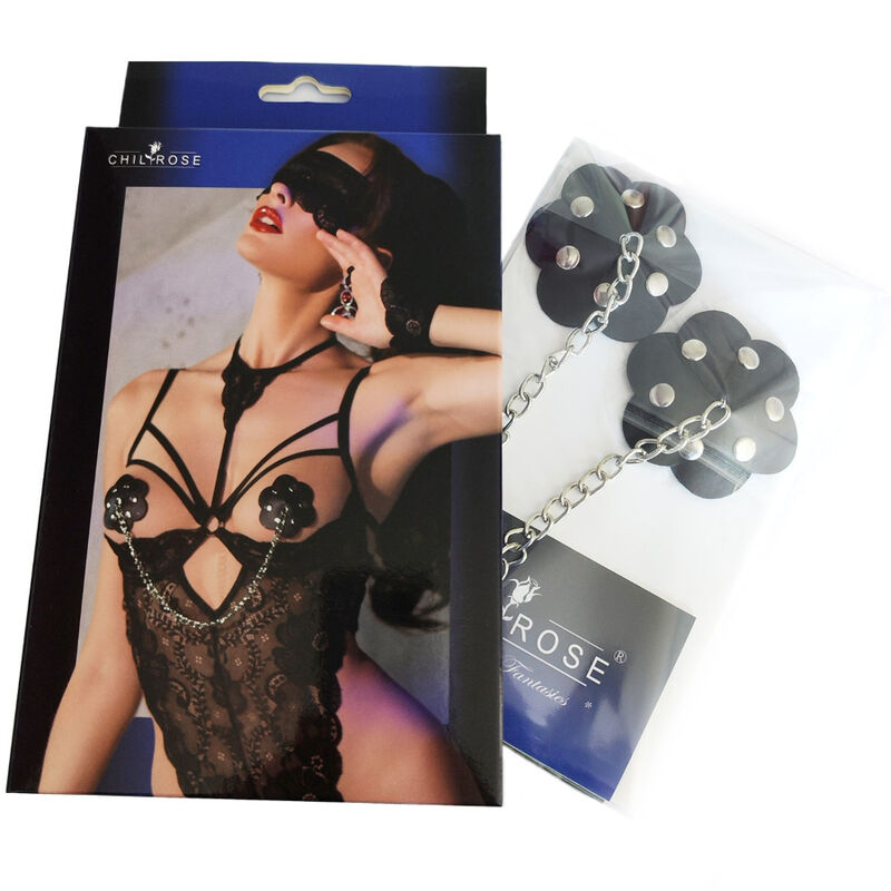 Chilirose Nipple Covers CR4675 Negro - Diseño con Nietes y Cadena
