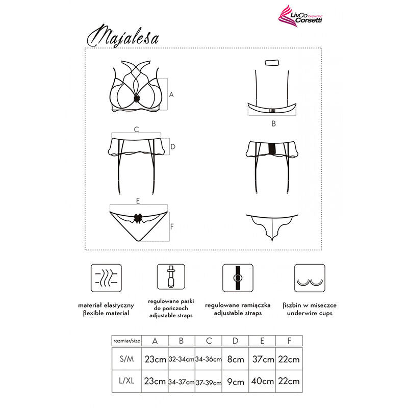 Conjunto Lencería Livco Corsetti Majalesa LC 90526 - Sujetador, Liguero y Panty Negro L/XL
