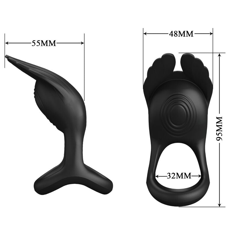 Pretty Love Silas Vibrant Penis Ring - 7 Vibraciones Silicona Negra