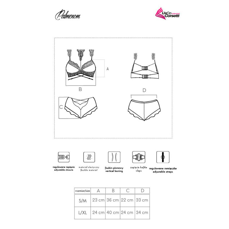 Conjunto Lencería Palmenom LivCo Corsetti Fashion - Sujetador y Braguita Encaje Negro L/XL