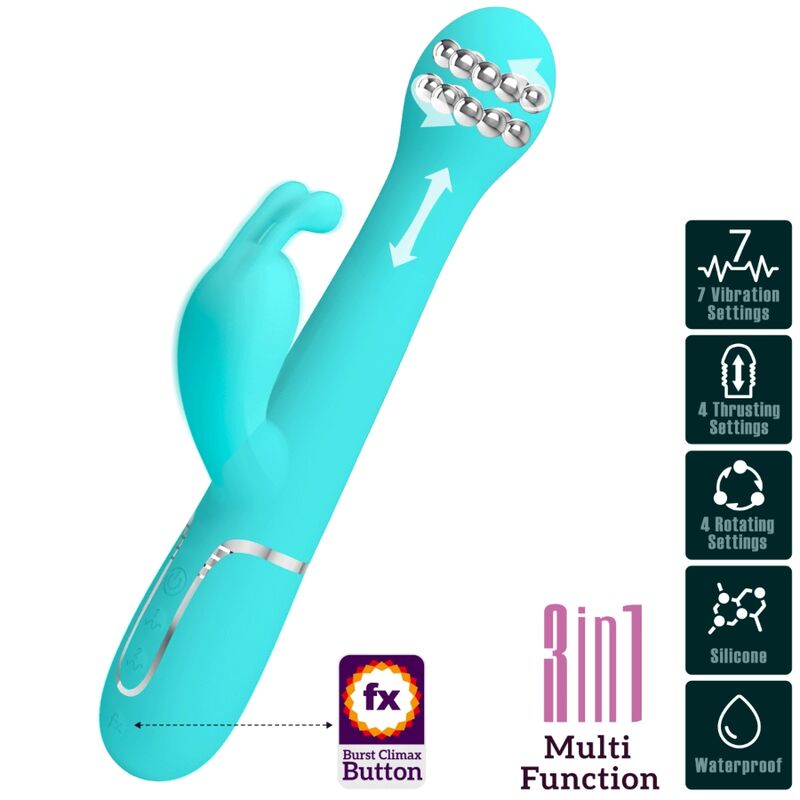 Pretty Love Dejon Rabbit Vibrator 3 en 1 Multifunction Aqua Green