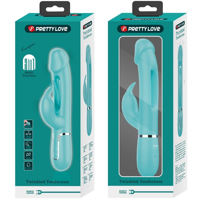 Pretty Love Kampas Rabbit 3 en 1 - Vibrador Multifunción Aqua Green
