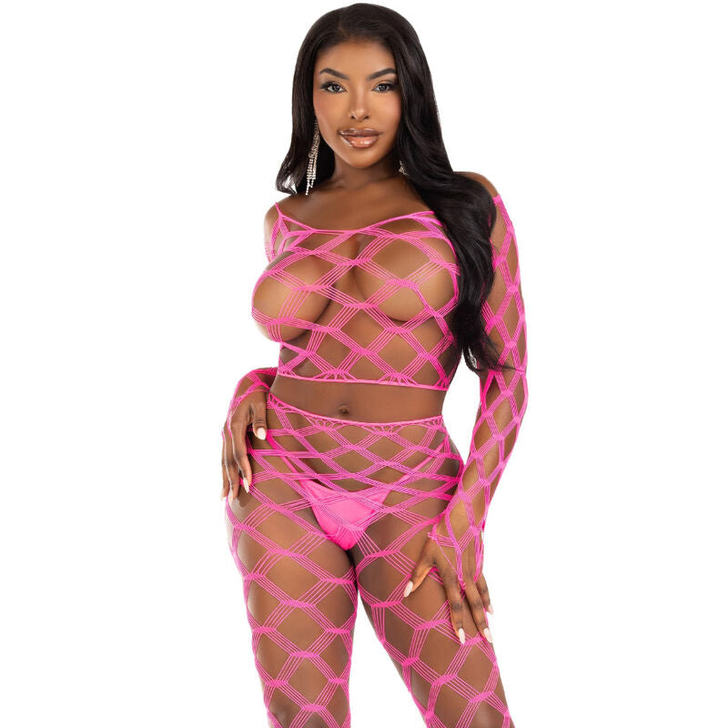 Leg Avenue Top & Leggings Hardcore Fuchsia - Set Lencería 3 Piezas