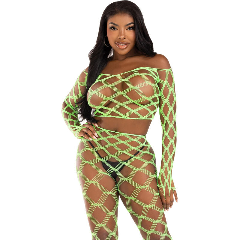 Leg Avenue Top & Leggins Hardcore Green - Set 3 Piezas Lencería