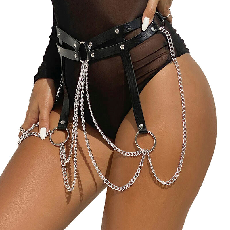 Cinturón de Cuero con Cadenas y Anillos Subblime Fetish Negro