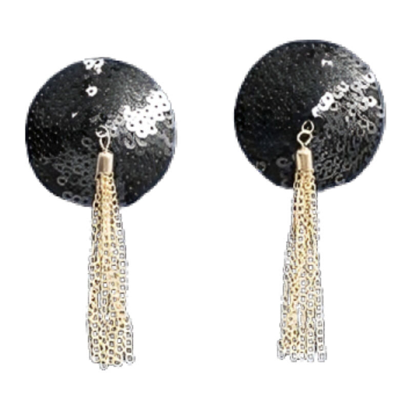 Chilirose CR 4714 Nipple Covers Negro con Cadenas Doradas