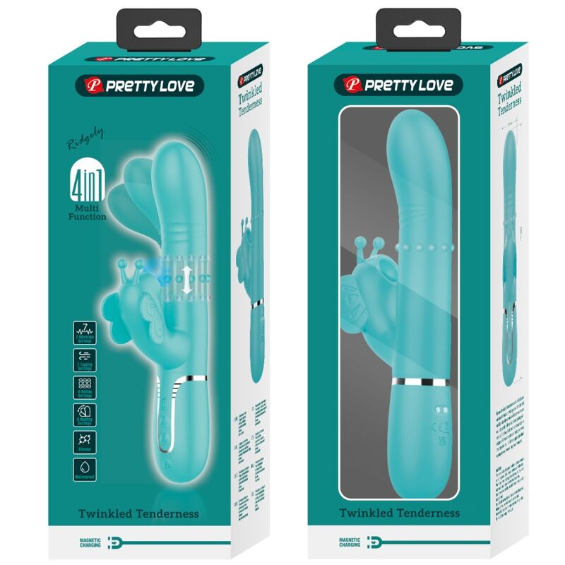 Pretty Love Multifunction Rabbit Vibrator 4 en 1 Butterfly Aqua Green