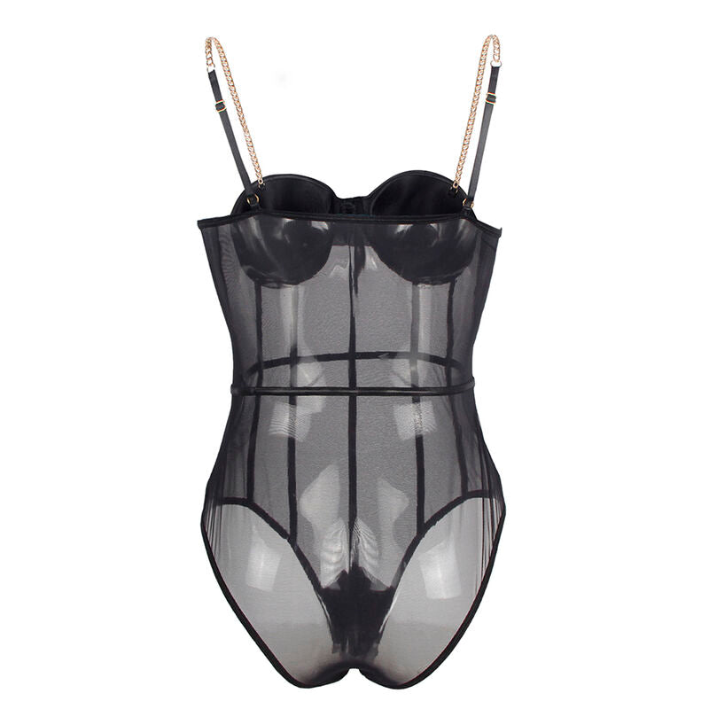 Bodysuit Black Chain Suspenders PowerMesh S/M - Subblime Bodies