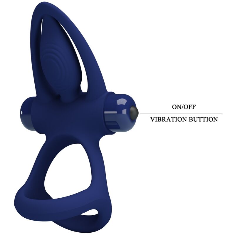 Pretty Love Mat Double Ring with Vibration & Stimulator Blue