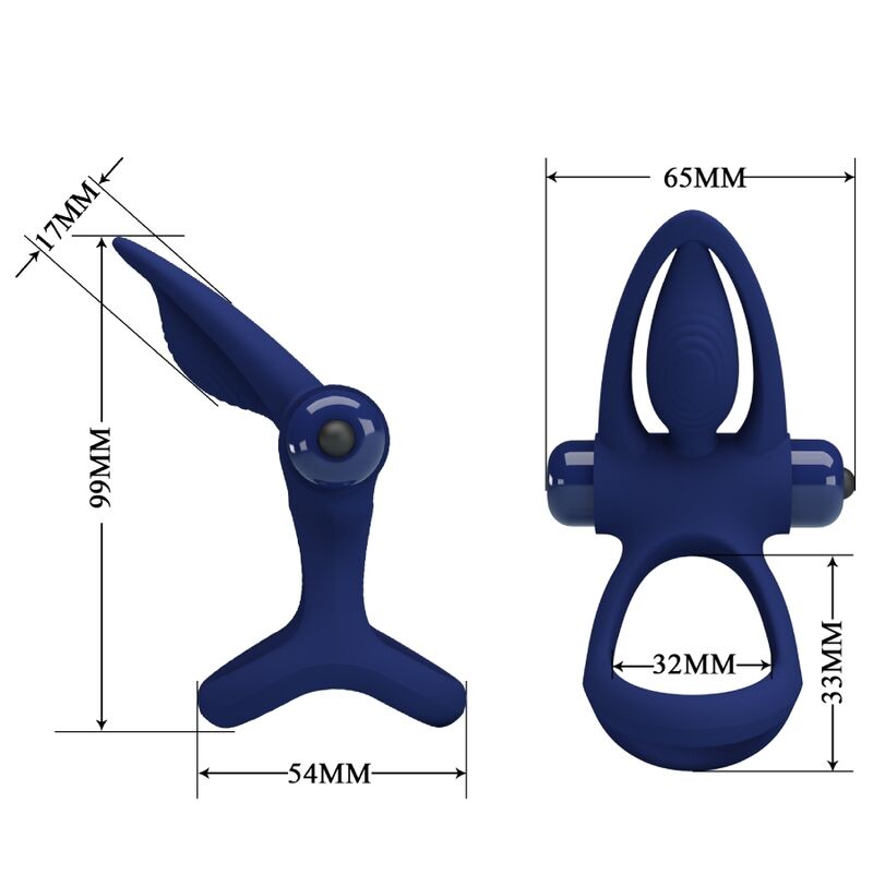 Pretty Love Mat Double Ring with Vibration & Stimulator Blue