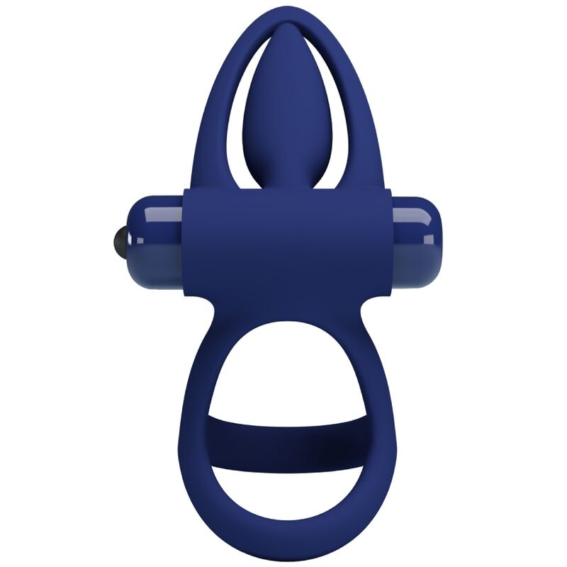 Pretty Love Mat Double Ring with Vibration & Stimulator Blue