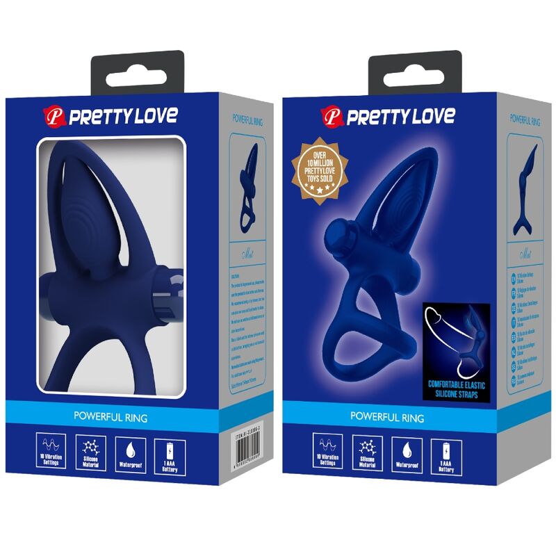 Pretty Love Mat Double Ring with Vibration & Stimulator Blue
