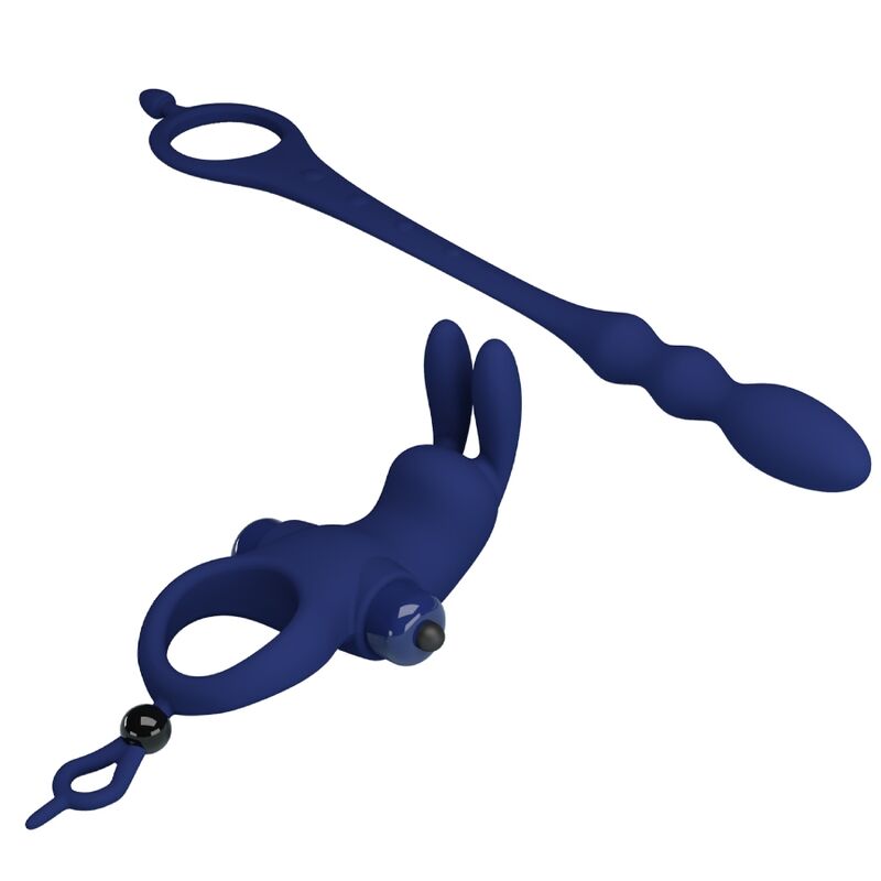Pretty Love Ayad Rabbit Vibrator Ring with Plug Blue