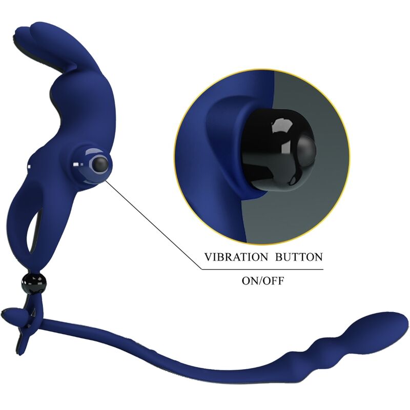 Pretty Love Ayad Rabbit Vibrator Ring with Plug Blue