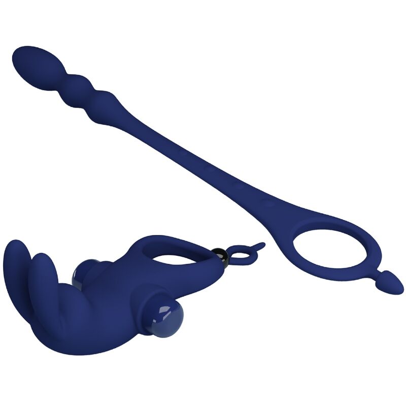 Pretty Love Ayad Rabbit Vibrator Ring with Plug Blue