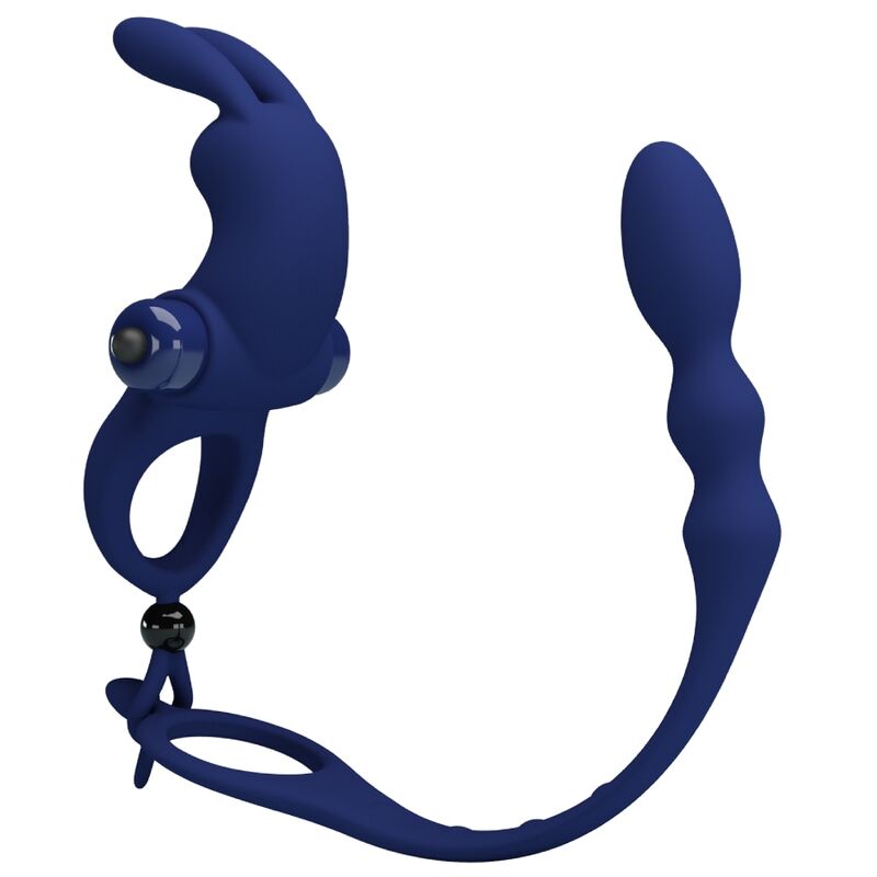 Pretty Love Ayad Rabbit Vibrator Ring with Plug Blue