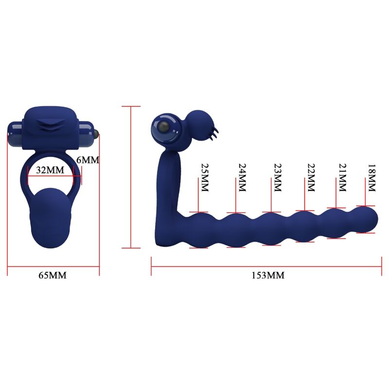 Pretty Love Vibrating Ring with Plug Blue - Anillo Vibrante